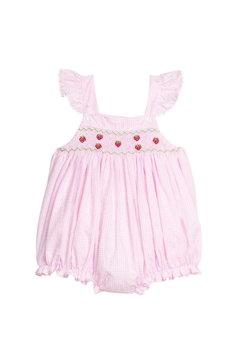 Little English Smocked Lizzy D Bubble, Main, color, Strawberries