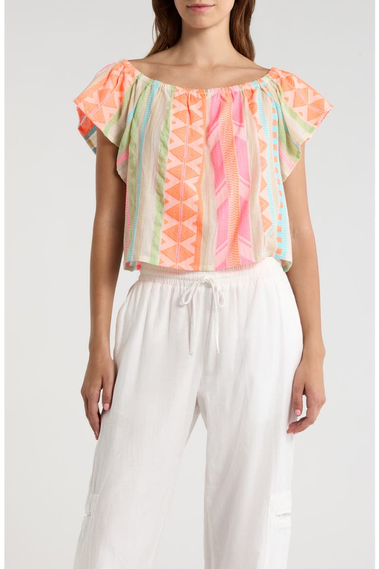Ruffle Off the Shoulder Top, Main, color, NEON AZTEC