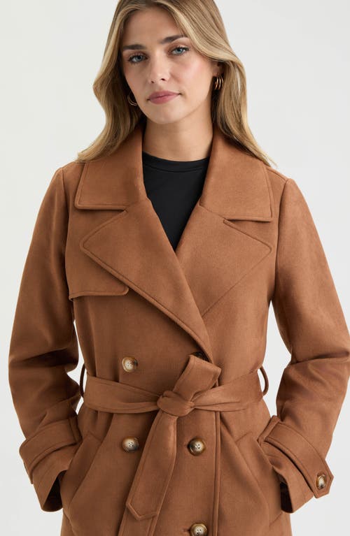 Nvlt Faux Suede Belted Double Breasted Trench Coat In Multi