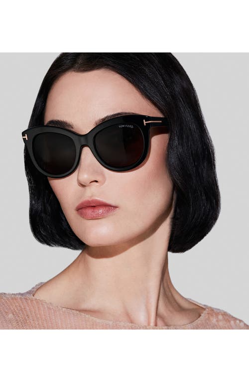Tom Ford Odette Round Acetate Sunglasses In Black Eco/t Logo/brown