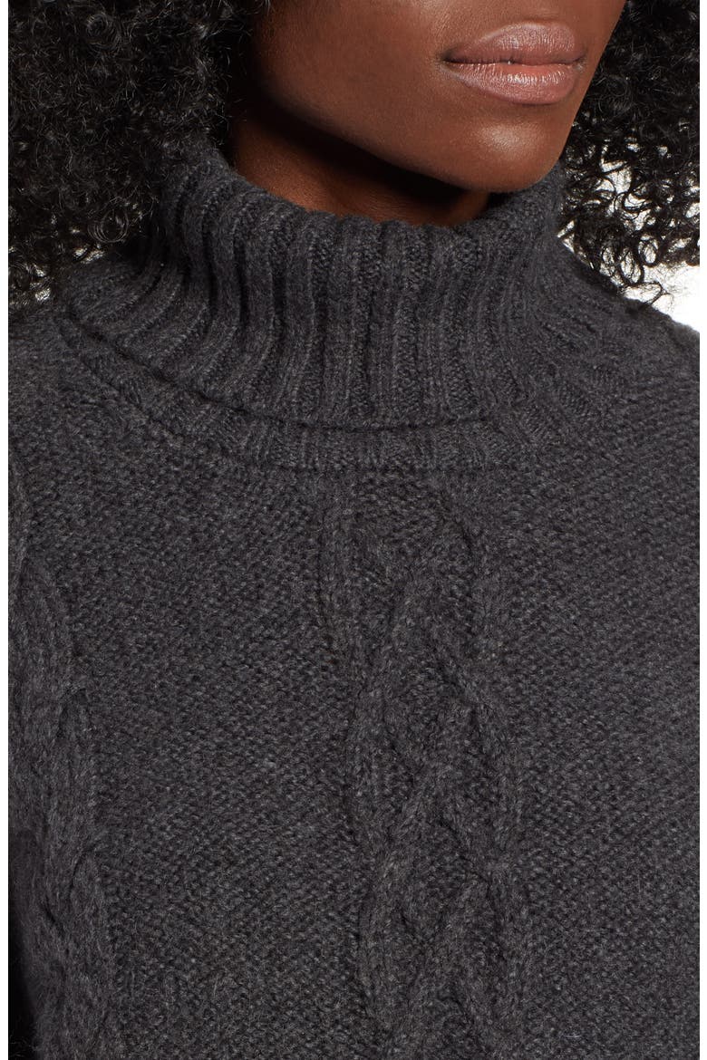 Cozy Cable Knit Turtleneck Sweater, Alternate, color, GREY DARK CHARCOAL HEATHER