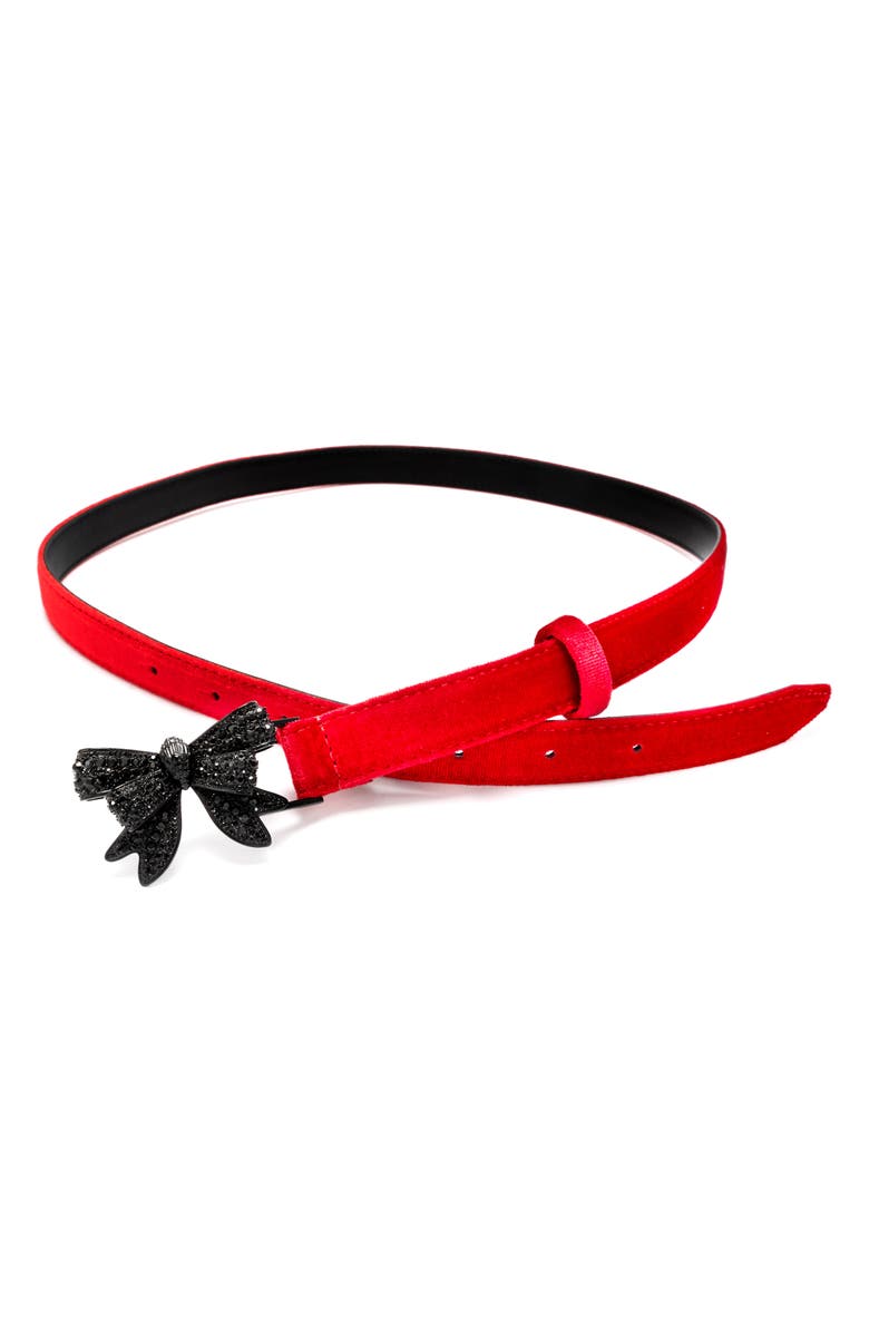 Kurt Geiger London Crystal Embellished Bow Velvet Belt, Alternate, color, Burgundy