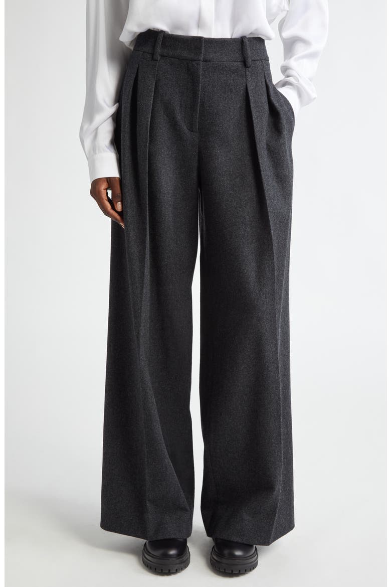 Pleated Wool Stretch Flannel Baggy Pants, Main, color, CHARCOAL MELANGE