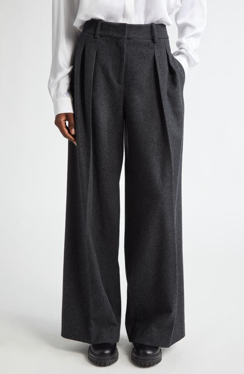 Pleated Wool Stretch Flannel Baggy Pants