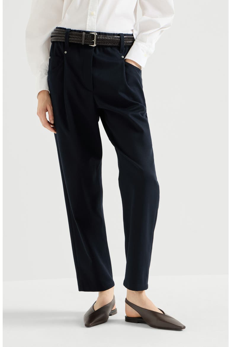 Stretch cotton cover baggy pull-on trousers with shiny bartack, Main, color, Cobalt