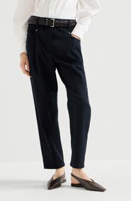 Brunello Cucinelli Stretch cotton cover baggy pull-on trousers with shiny bartack
