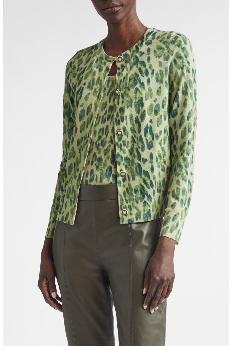 Fine Gauge Leopard Print Wool Blend Cardigan, Main, color, OLIVE MULTI ANIMAL PRINT