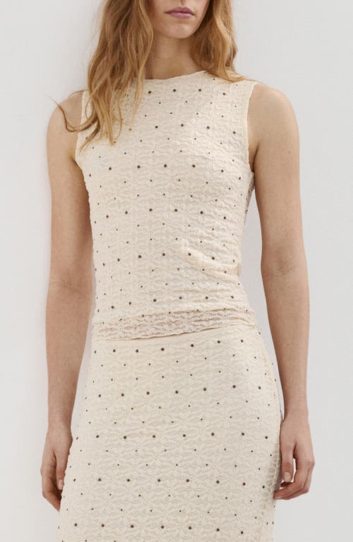 MANGO Studded Jewel Neck Tank in Ecru at Nordstrom, Size X-Large