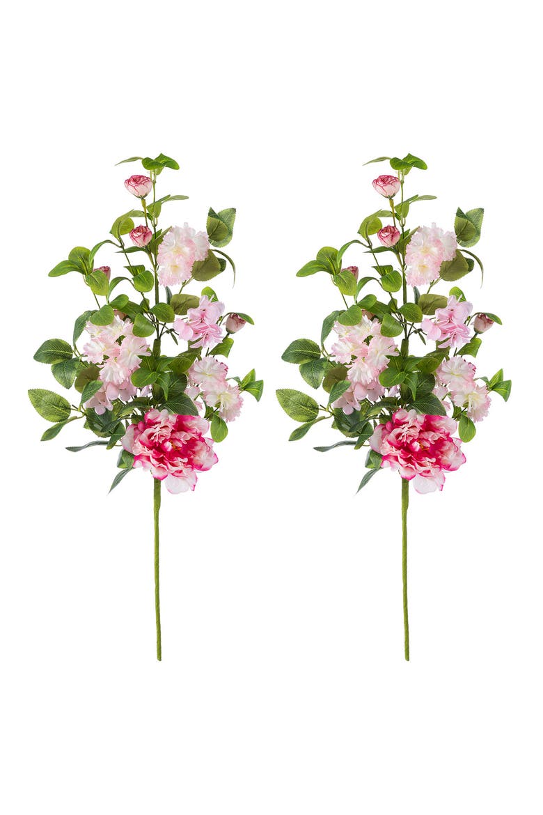 Set of 2 Pink Hydrangea, Peony & Cherry Floral Picks, Main, color, Pink