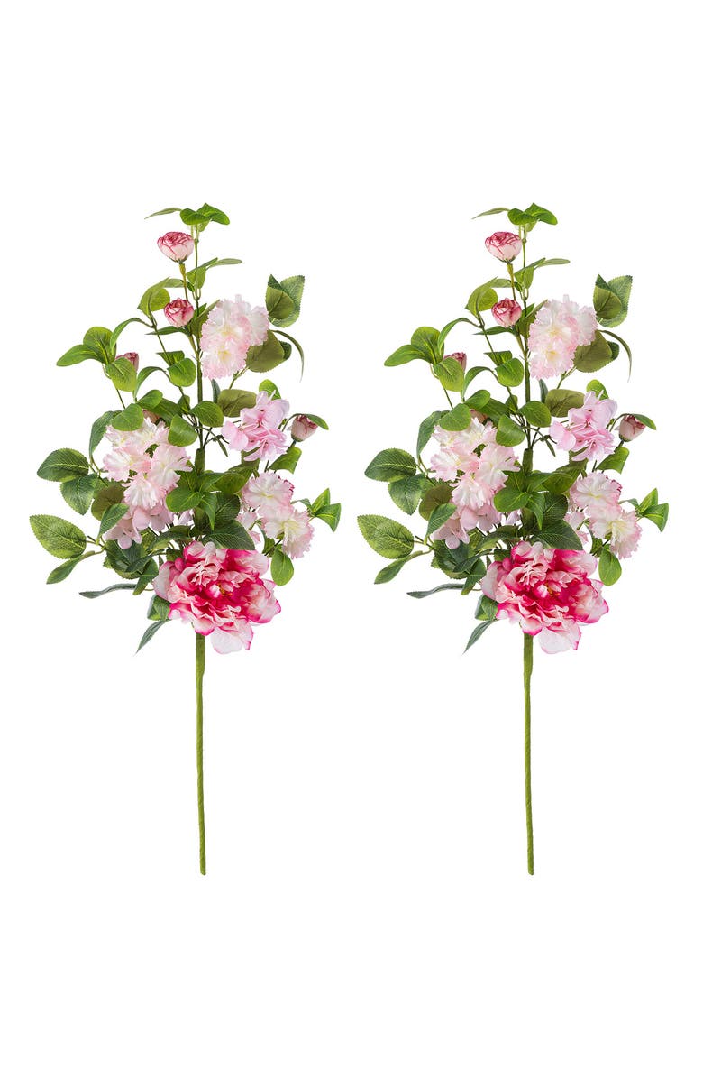 Glitzhome Set of 2 Pink Hydrangea, Peony & Cherry Floral Picks, Main, color, Pink