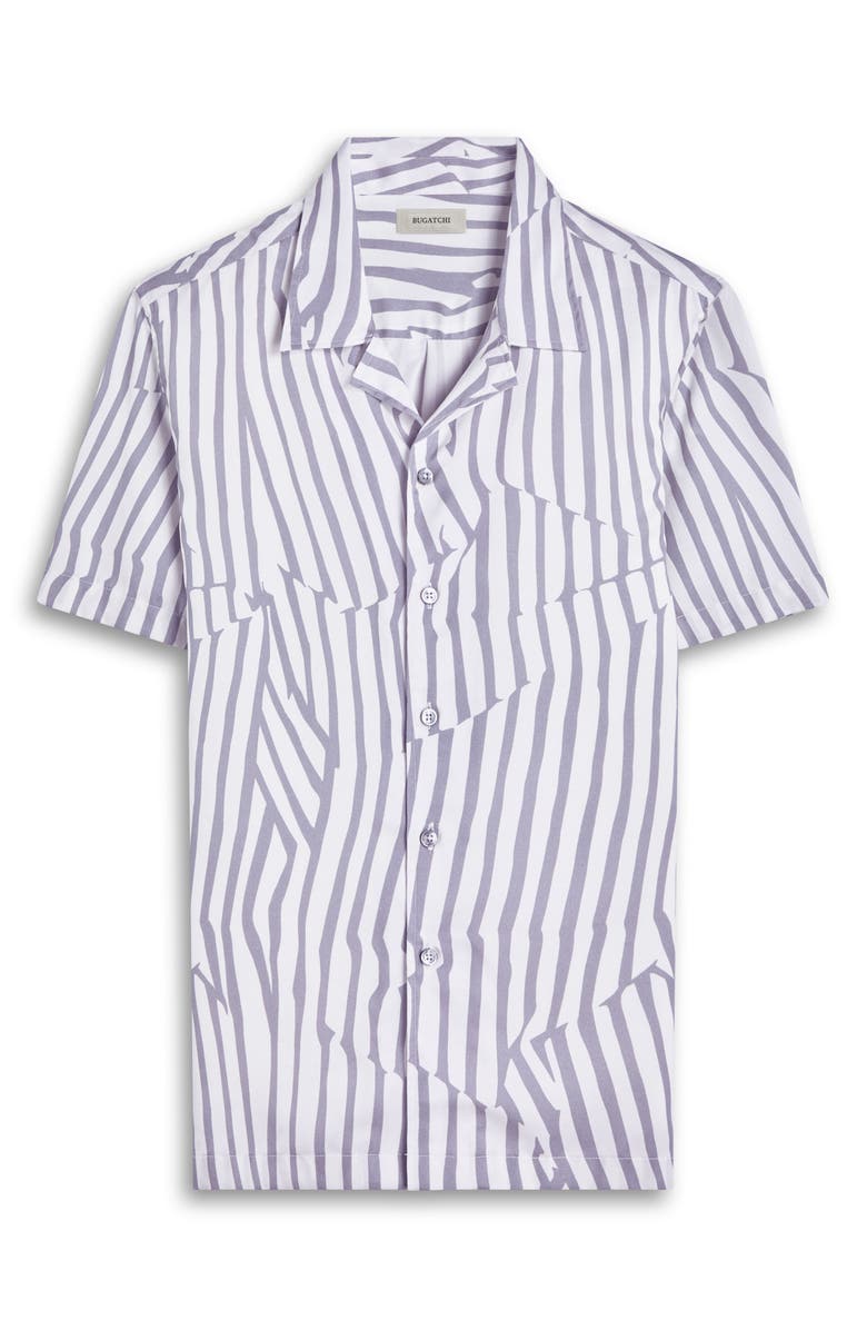 Bugatchi Jackson Stripe Lyocell Camp Shirt, Alternate, color, Zinc