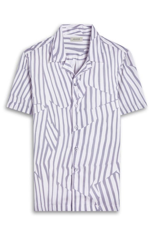 Bugatchi Jackson Stripe Lyocell Camp Shirt In Zinc