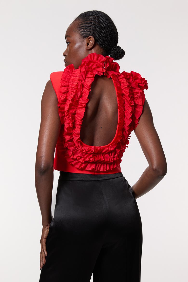 Woven Rosette Crop Detail Top, Alternate, color, Red