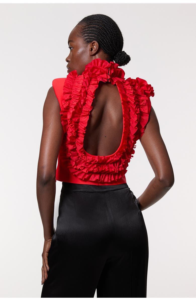 Karen Millen Woven Rosette Crop Detail Top, Alternate, color,