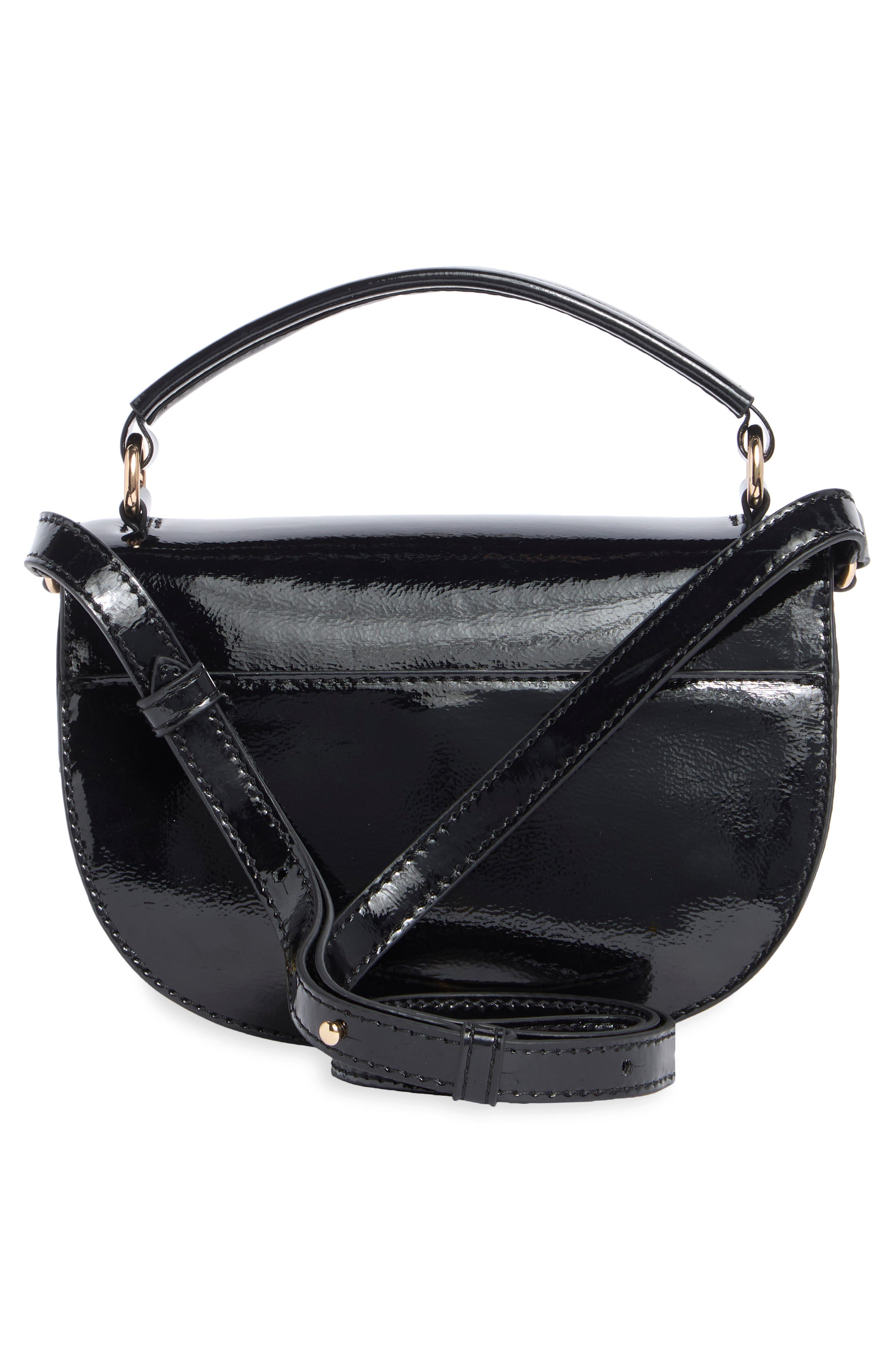 Mini Anastasia Faux Leather Top Handle Bag, Alternate, color, BLACK