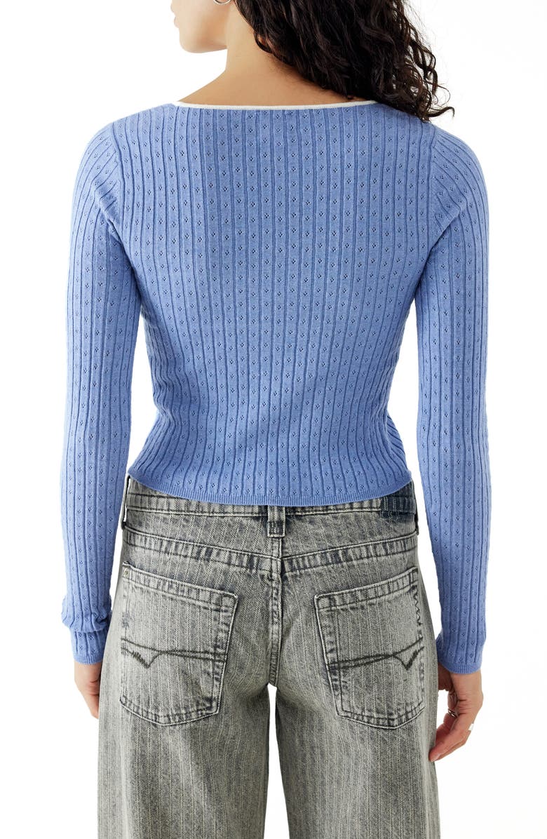 BDG Urban Outfitters Pointelle Tie Front Cardigan, Alternate, color, Blue