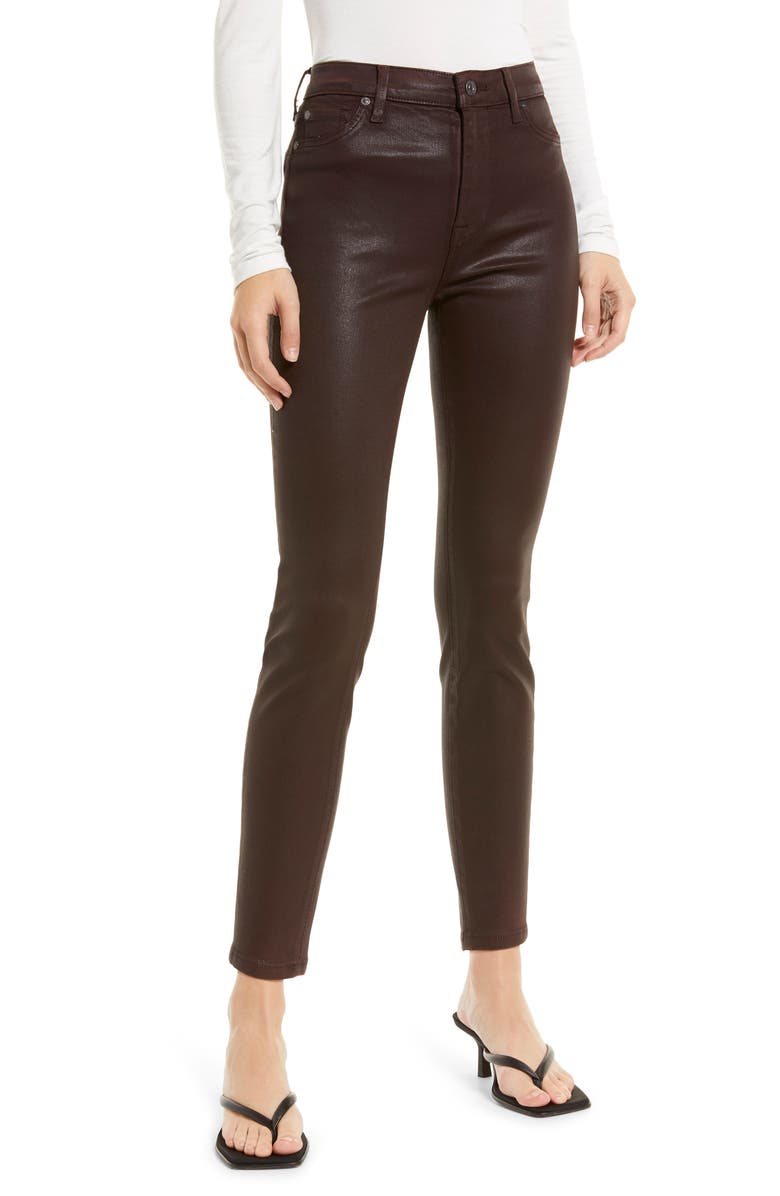 7 For All Mankind Coated High Waist Ankle Skinny Jeans, Main, color,
