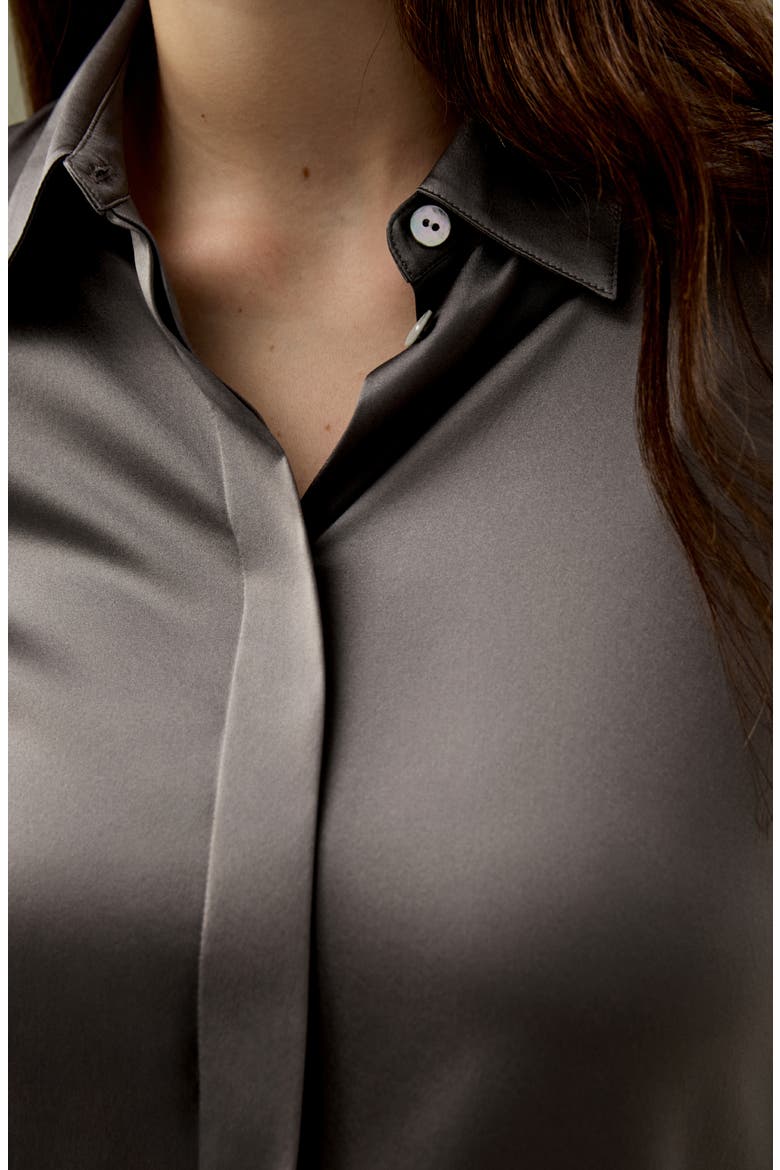 Women's Elegant Silhouette Slim Fit Silk Shirt, Alternate, color, Mercury