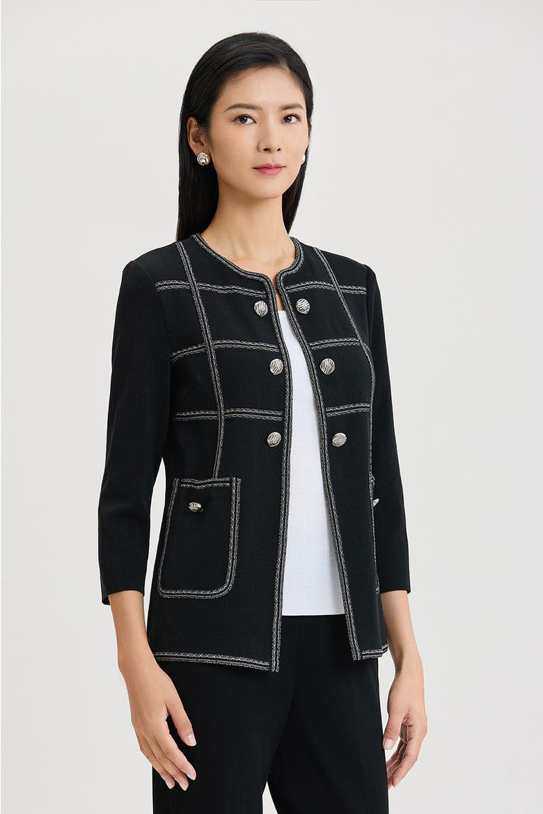 Heritage Grid Trim Knit Jacket, Alternate, color, Black/Ivory