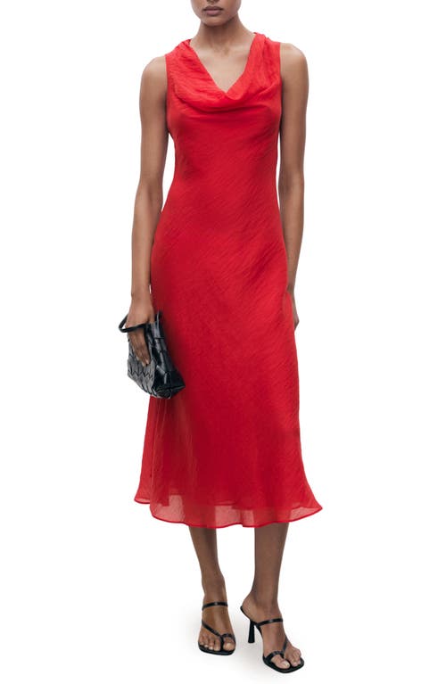 Mango Draped Neck Lyocell Dress Red
