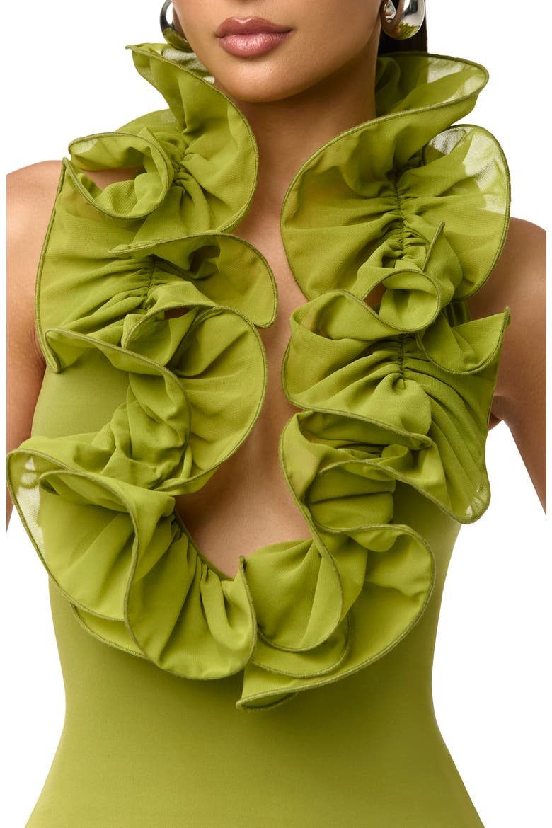Ruffle Plunge Halter Maxi Dress, Alternate, color, MOJITO