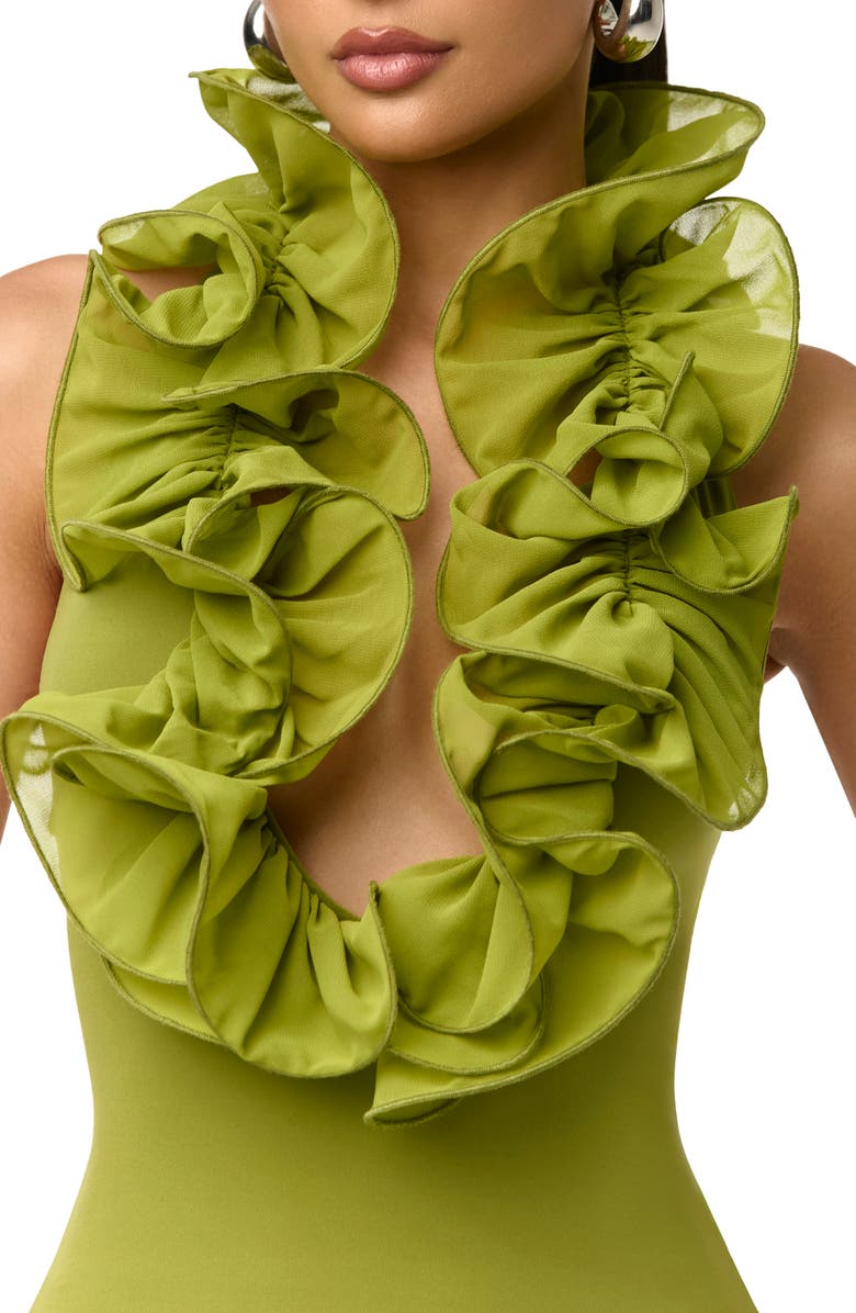 Naked Wardrobe Ruffle Plunge Halter Maxi Dress, Alternate, color, Mojito
