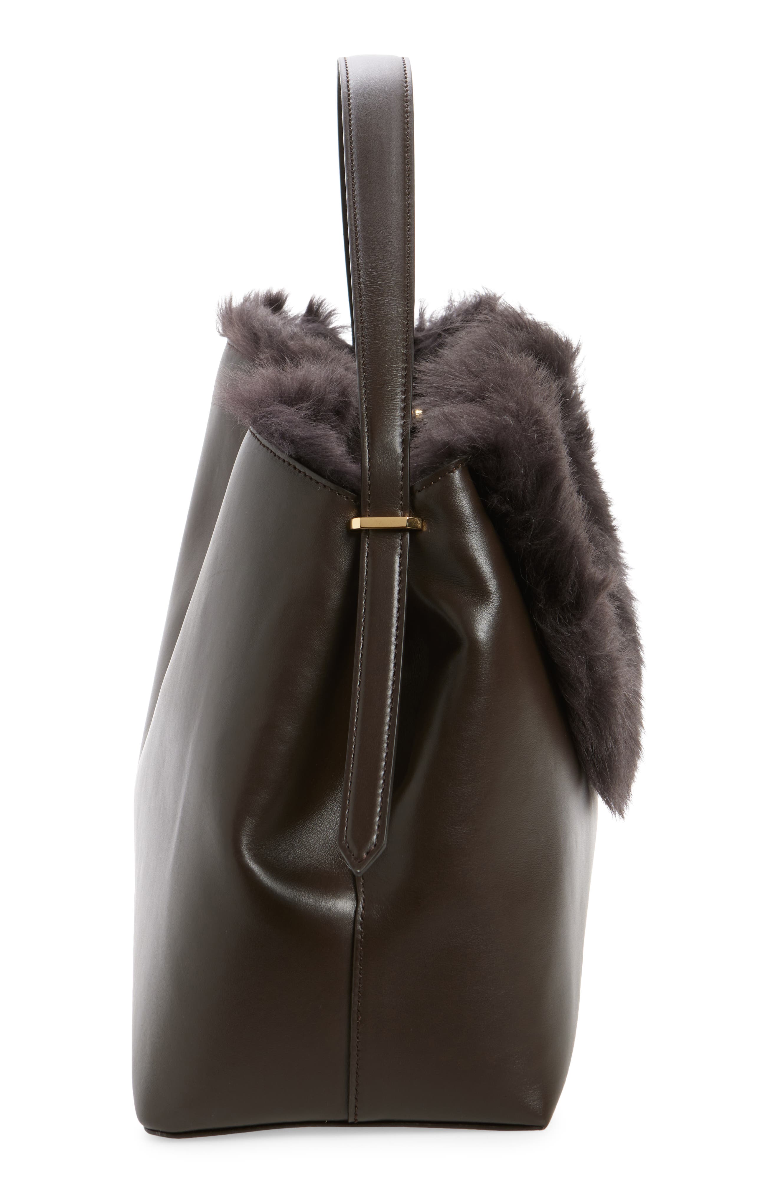 TOTEME T-Lock Leather 
Genuine Shearling Top Handle Bag, Alternate, color, Bark