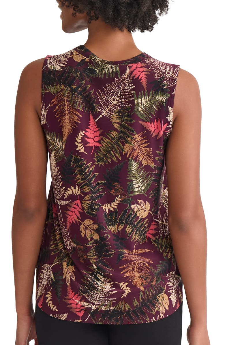 Jones New York Pleated V-Neck Shell Top, Alternate, color, Wine Plum Multi