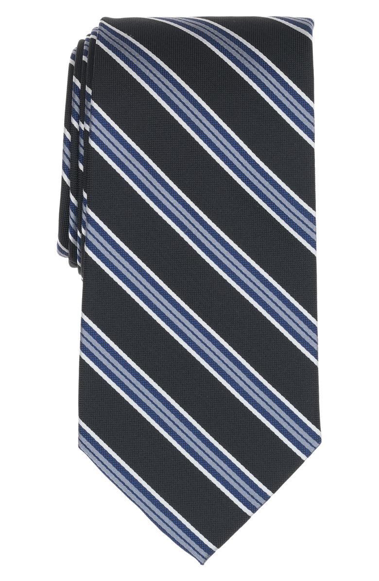Brooks Brothers Framed Stripe Silk Blend Tie, Main, color, Black