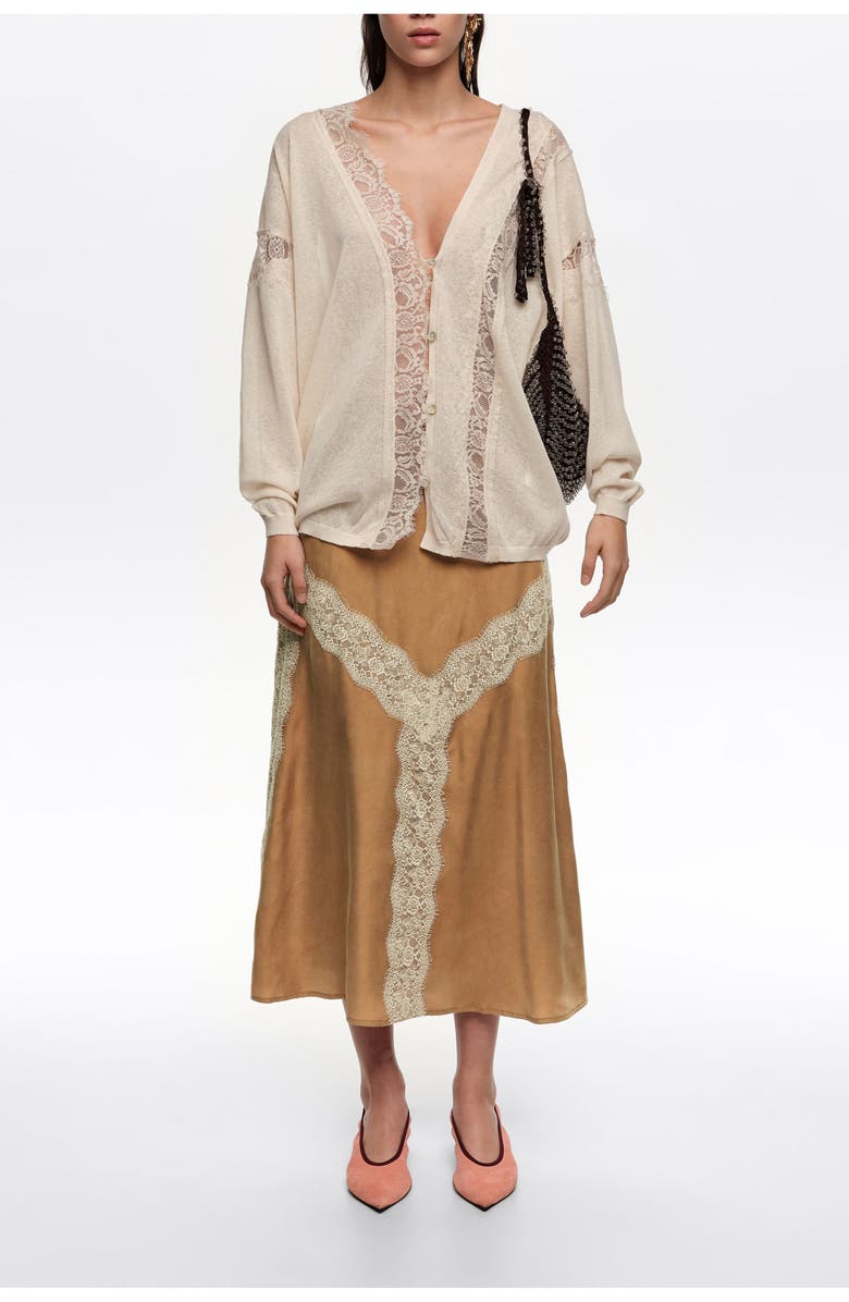 Bimba y Lola Lace-detailed flared skirt, Alternate, color, Toffee