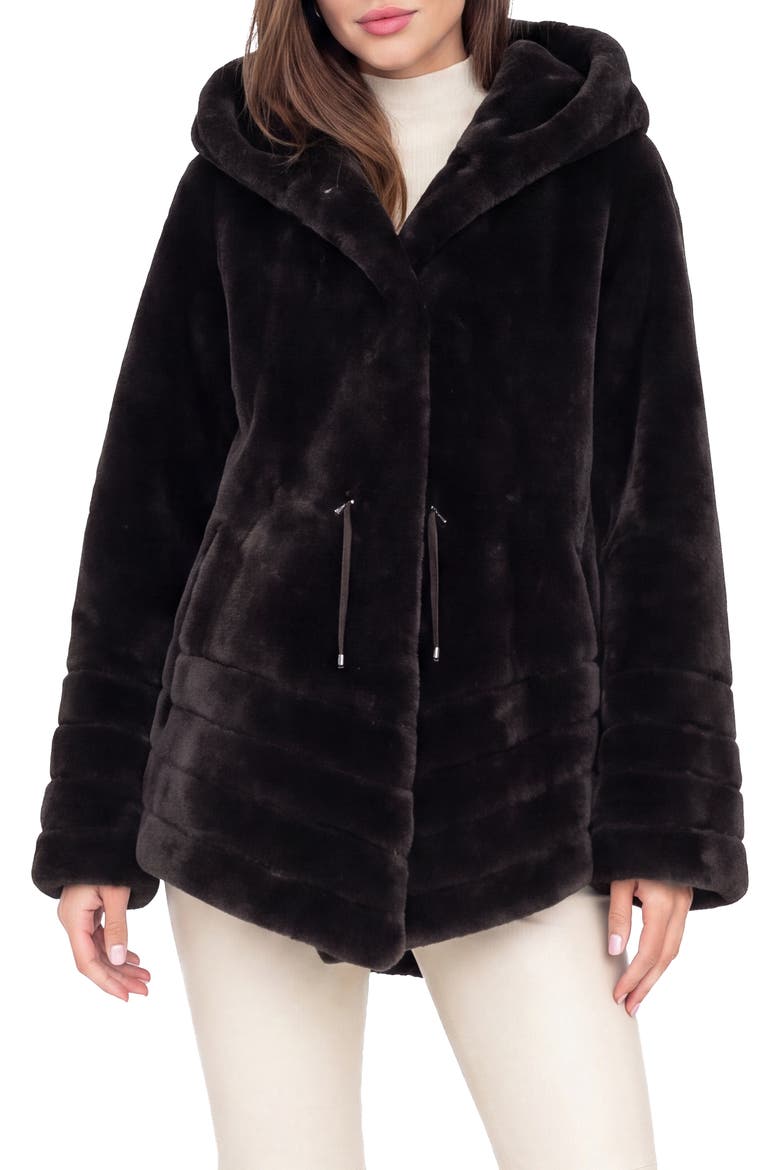 Genuine Shearling Jacket Reversible To Taffeta, Main, color, BROWN/BLACK