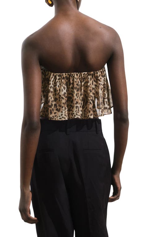 Mango Leopard Print Strapless Top In Brown