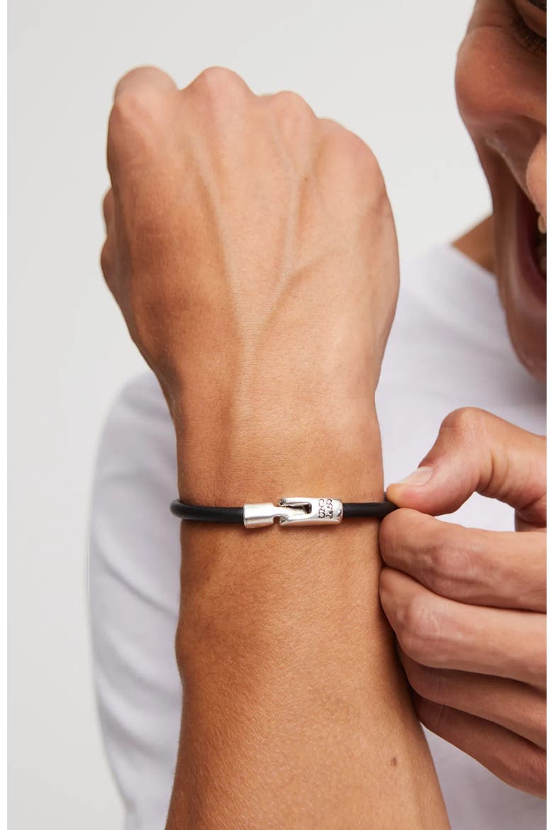 Black Leather Clasp Bracelet, Alternate, color, Silver