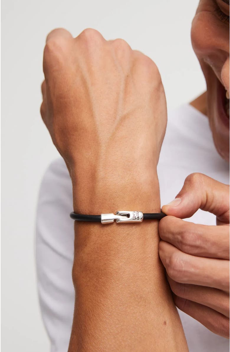 UNODE50 Black Leather Clasp Bracelet, Alternate, color, Silver