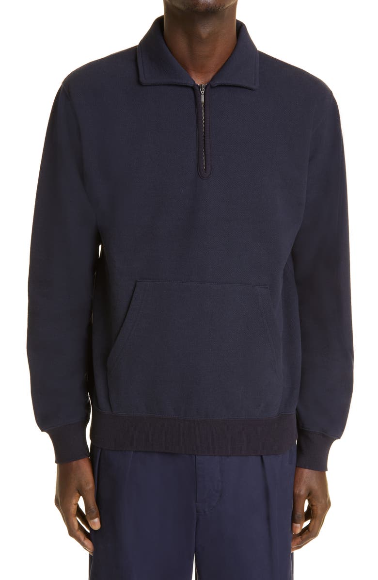 BEAMS Plus Half Zip Cotton Piqué Sweatshirt, Main, color,