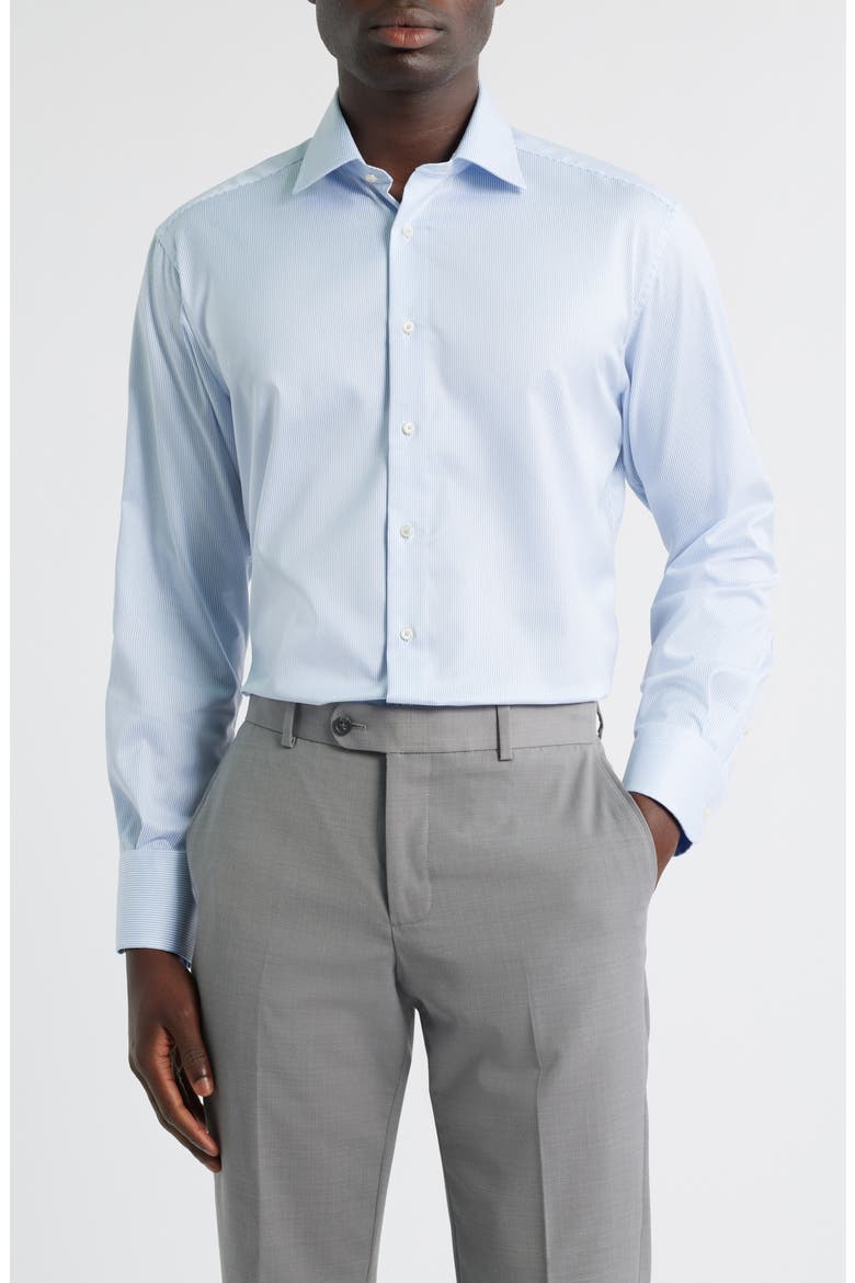 Luxury Modern Fit Micro Stripe Non-Iron Dress Shirt, Main, color, SKY