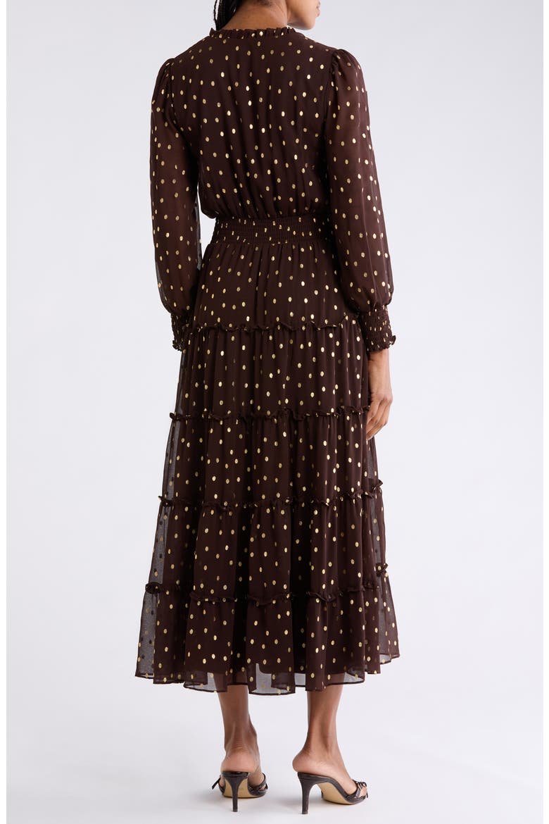 Tie Neck Long Sleeve Tiered Maxi Dress, Alternate, color, SADDLE BROWN