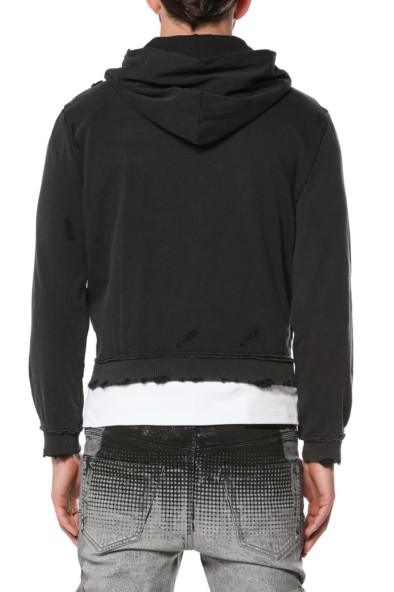 Midweight Slub Shrunken Graphic Zip Hoodie, Alternate, color, BLACK
