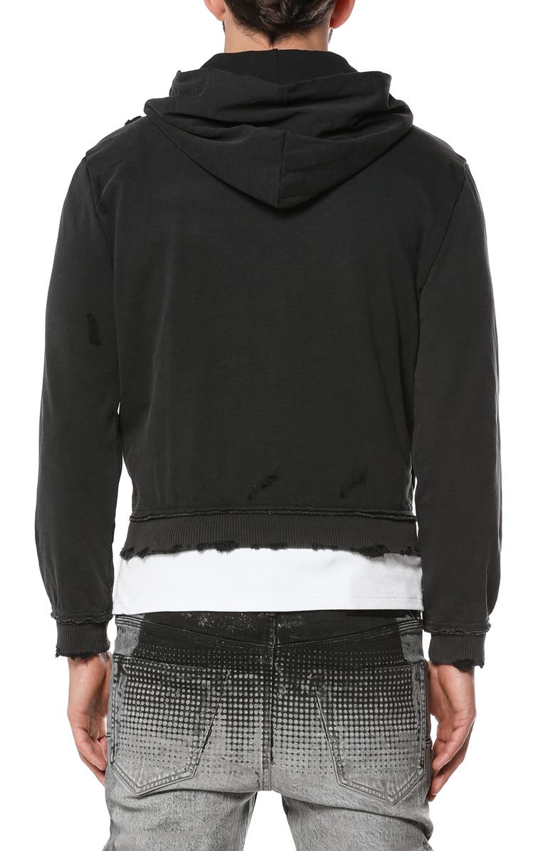 PURPLE BRAND Midweight Slub Shrunken Graphic Zip Hoodie, Alternate, color, Black