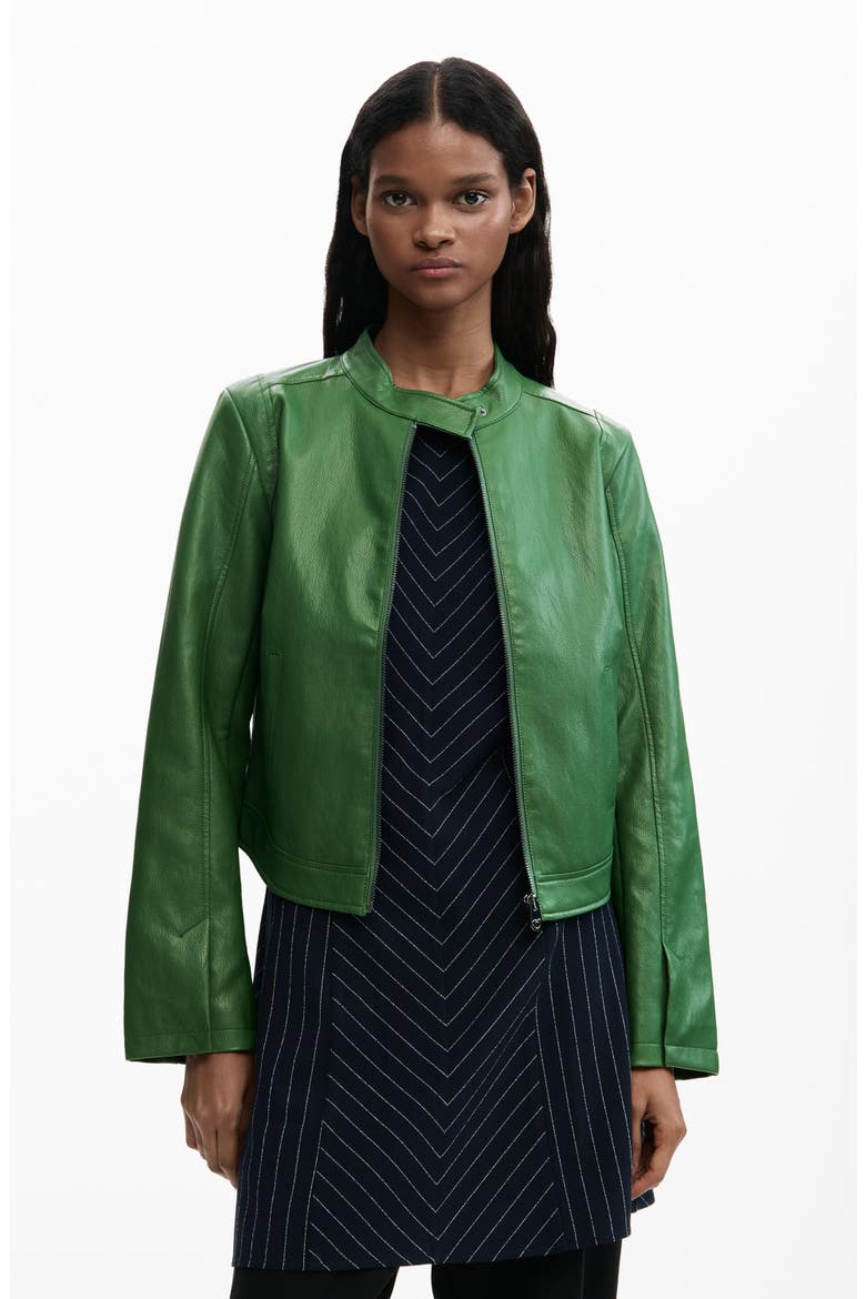 Faux Leather Jacket, Alternate, color, GREEN