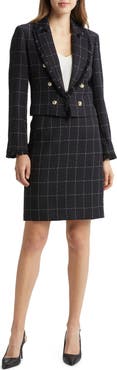Tahari ASL Plaid Fringe Jacket & Skirt
