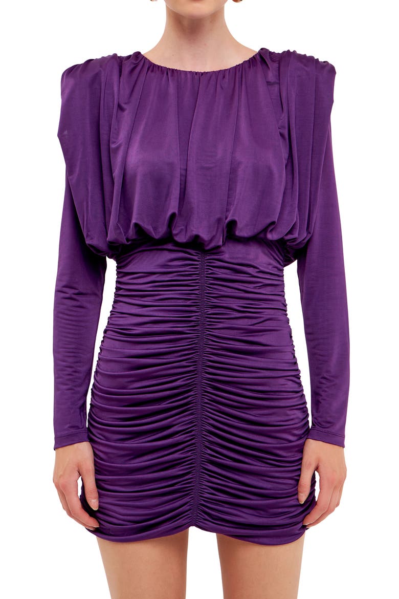 Fluid Shoulder Pad Long Sleeve Minidress, Alternate, color, PURPLE
