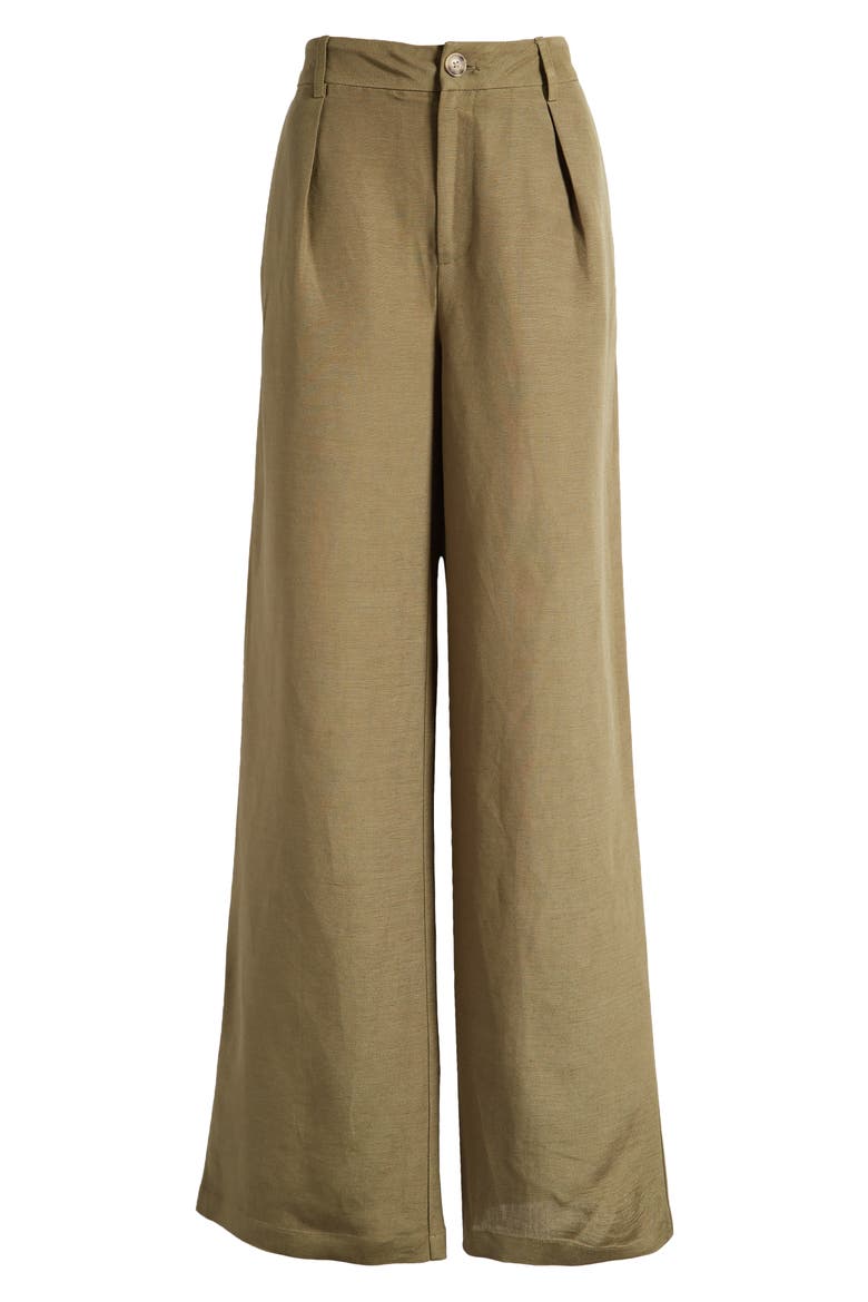 Dallas Pleated High Waist Wide Leg Linen Blend Trousers, Alternate, color, ARMY