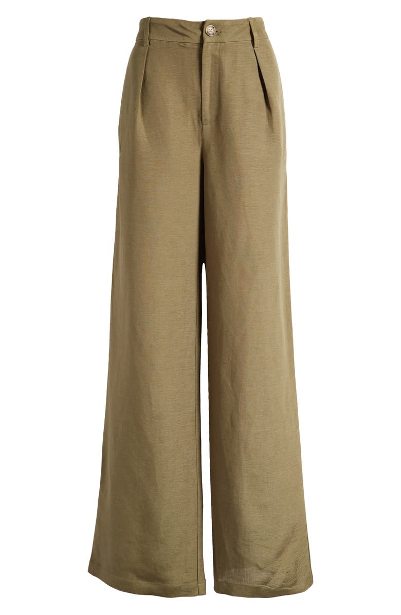PAIGE Dallas Pleated High Waist Wide Leg Linen Blend Trousers, Alternate, color,