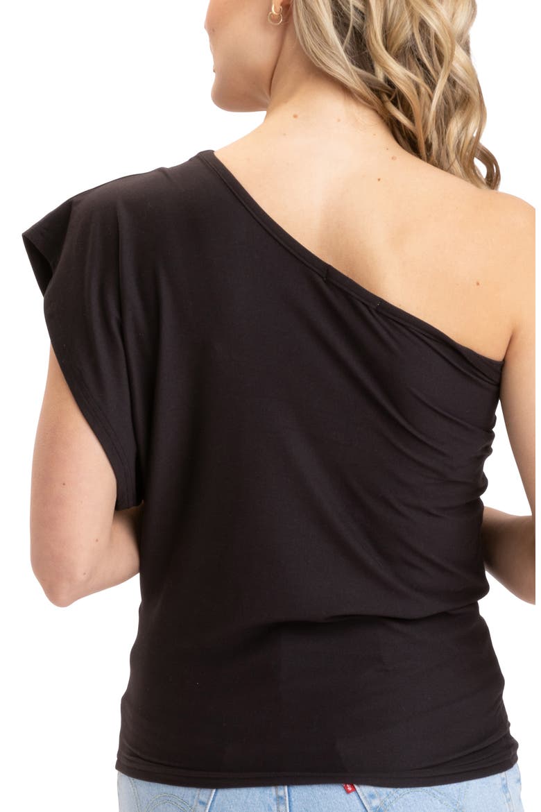 Shivani Luxe Jersey One-Shoulder Top, Alternate, color, BLACK