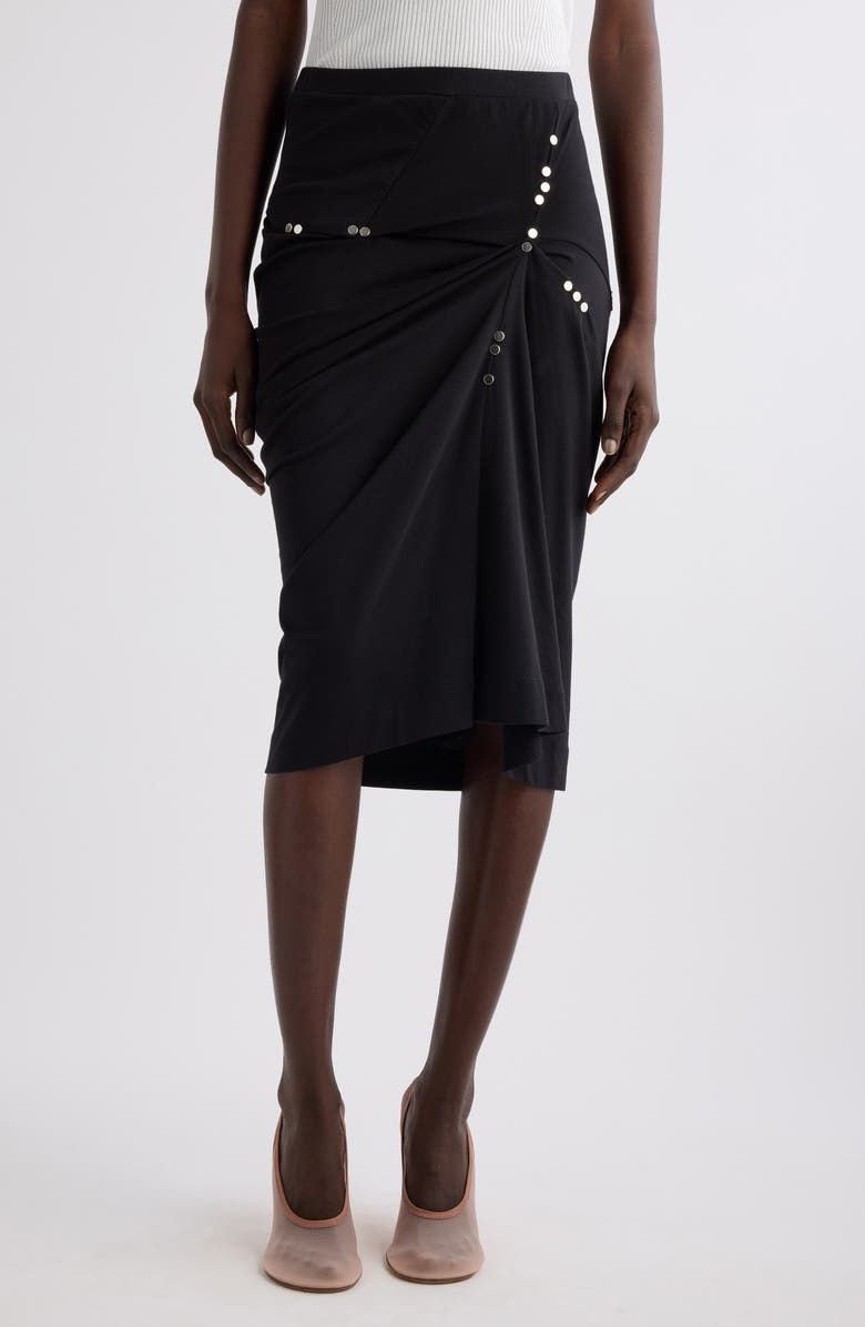 Dries Van Noten Studded Ruched Cotton Jersey Skirt, Main, color, 