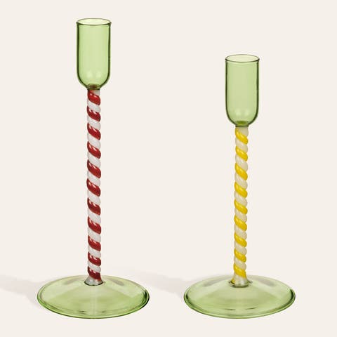 Henan Borosilicate Glass Candlestick 2 Pcs Set