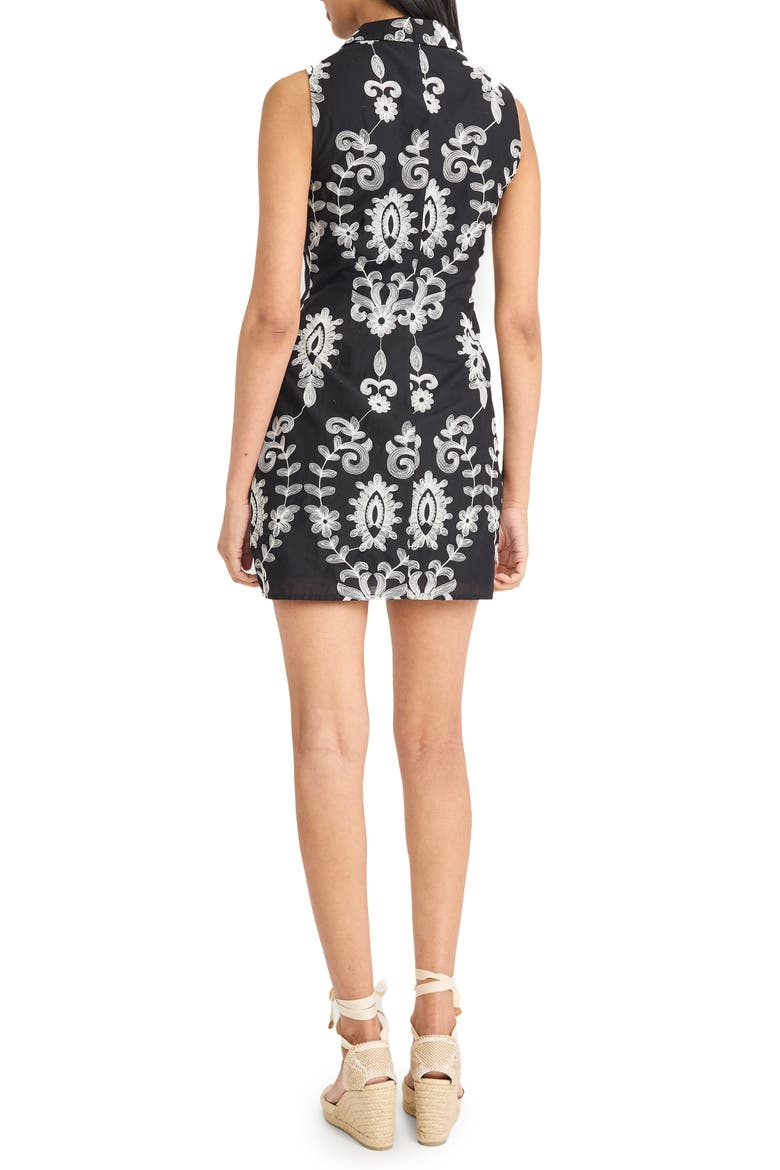 Floral Embroidered Sleeveless Cotton Minidress, Alternate, color, BLACK/ IVORY