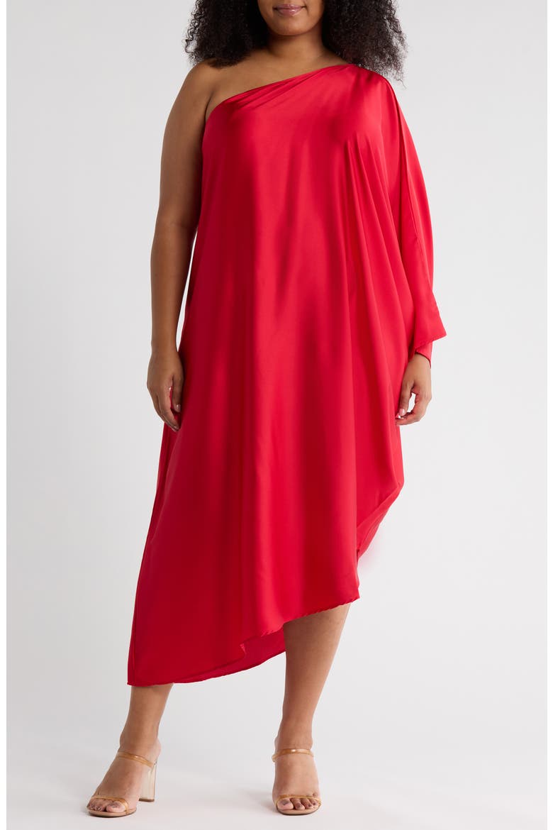 One-Shoulder Satin Dress, Main, color, RED