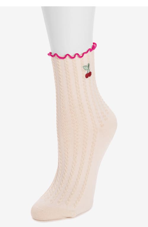 Muk Luks Embroidered Crew Socks In Ivory